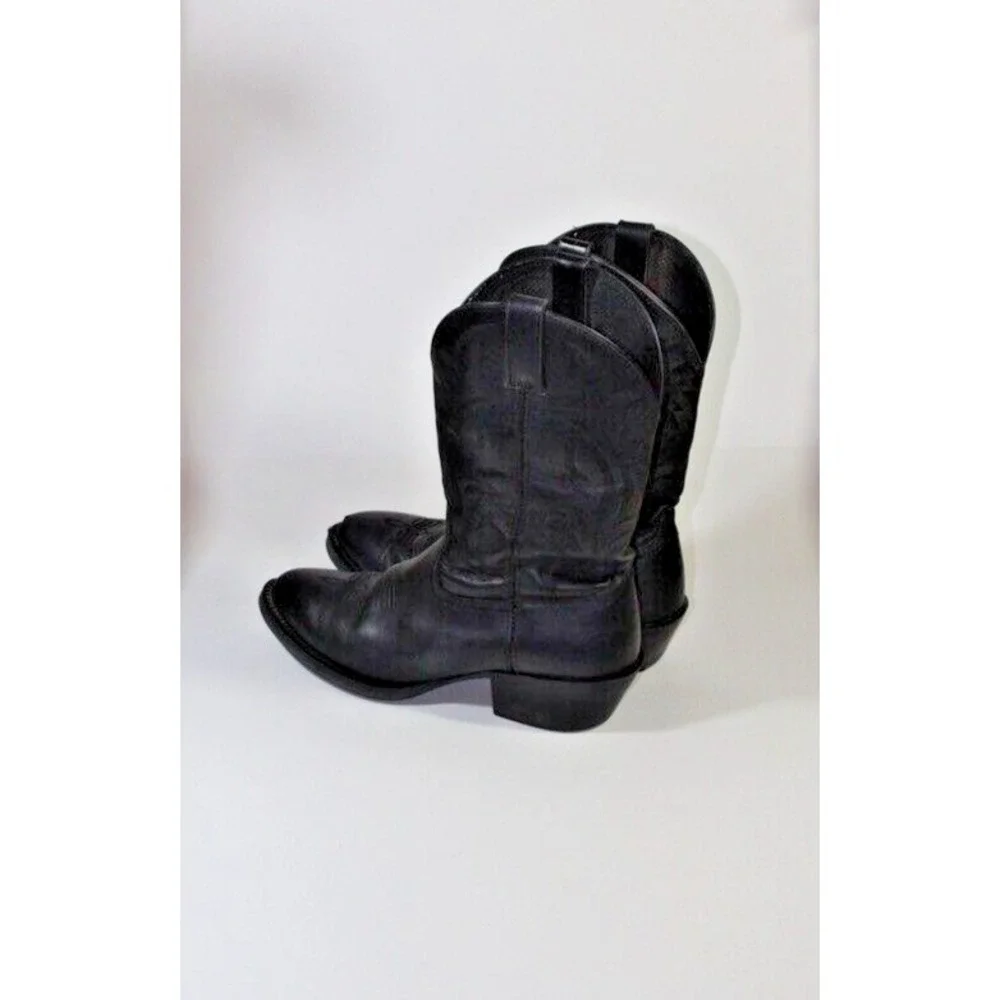 Tony Lama Mens Cowboy Western Boots Black Leather BB2020 Pull On Stitched 9.5 D